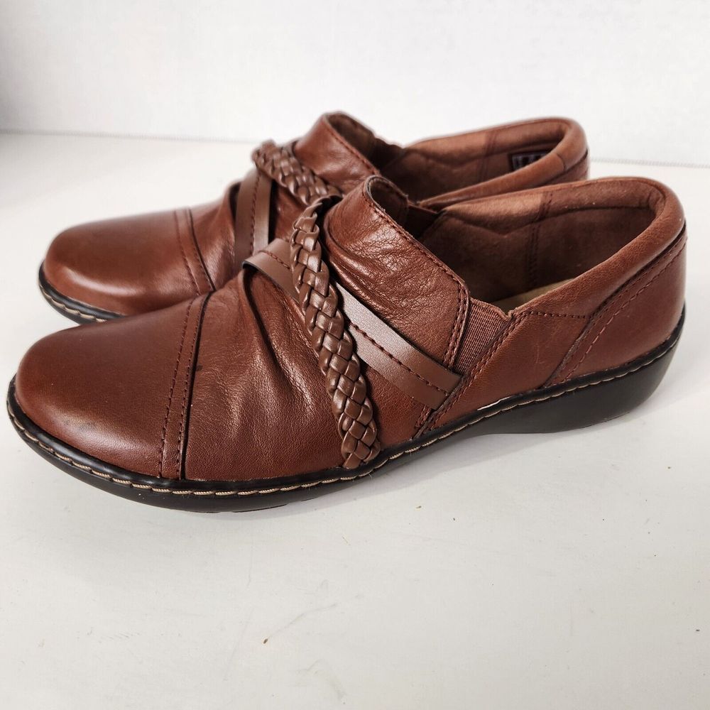 Clarks Cora Braid 6.5 Women's Brown Leather Loafer Slip On‎ Shoes Casual